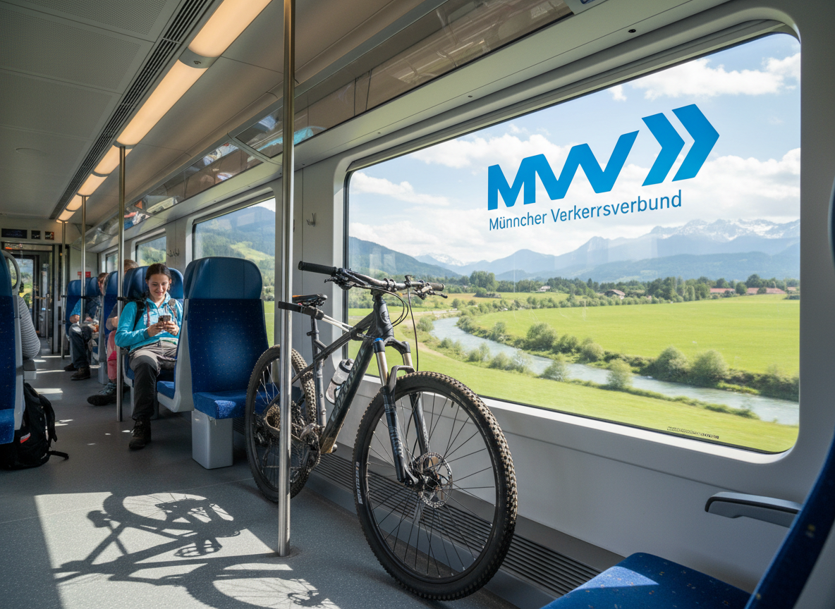 Fahrrad im Zug (Adobe Firefly, KI generiert)